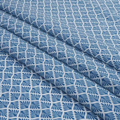 Blue & White Floral Printed Pure Cotton Fabric