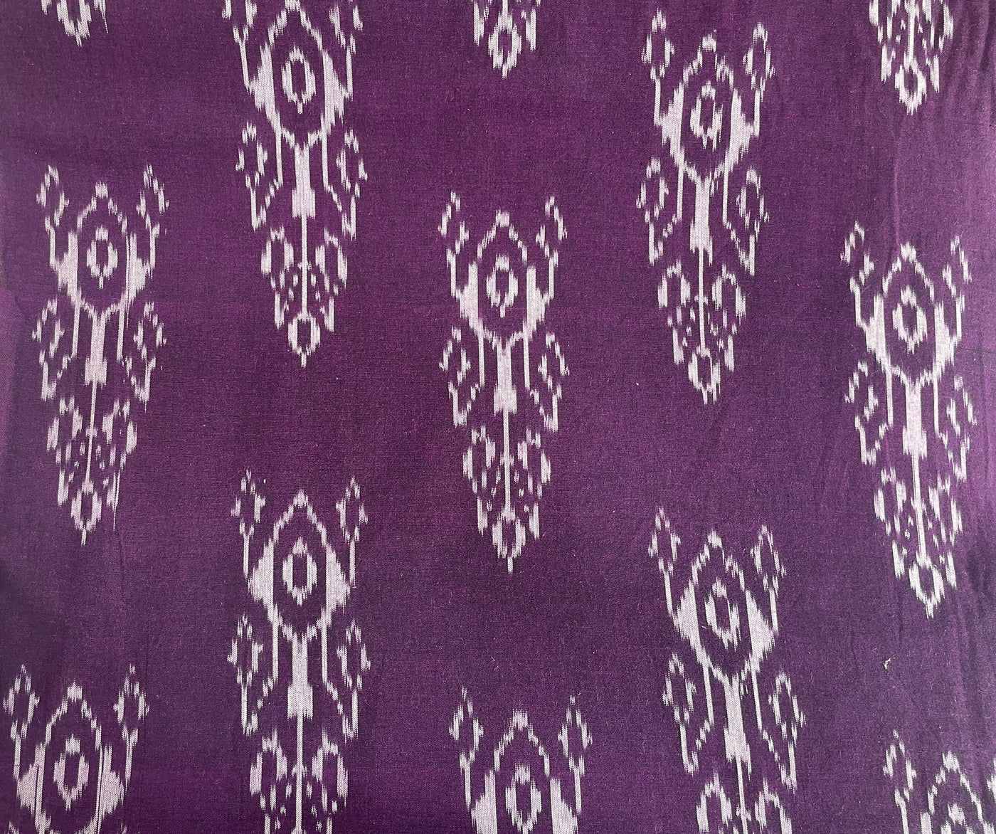 Purple & White Motifs Handloom Woven Ikat Cotton Fabric