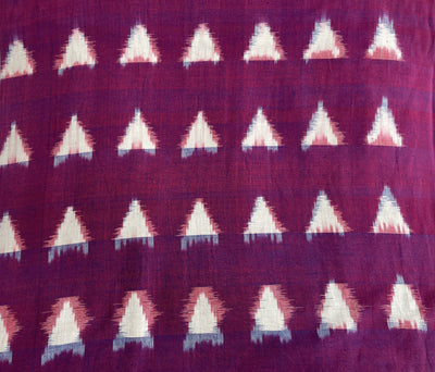 Purple & White Motifs Handloom Double Ikat Cotton Fabric