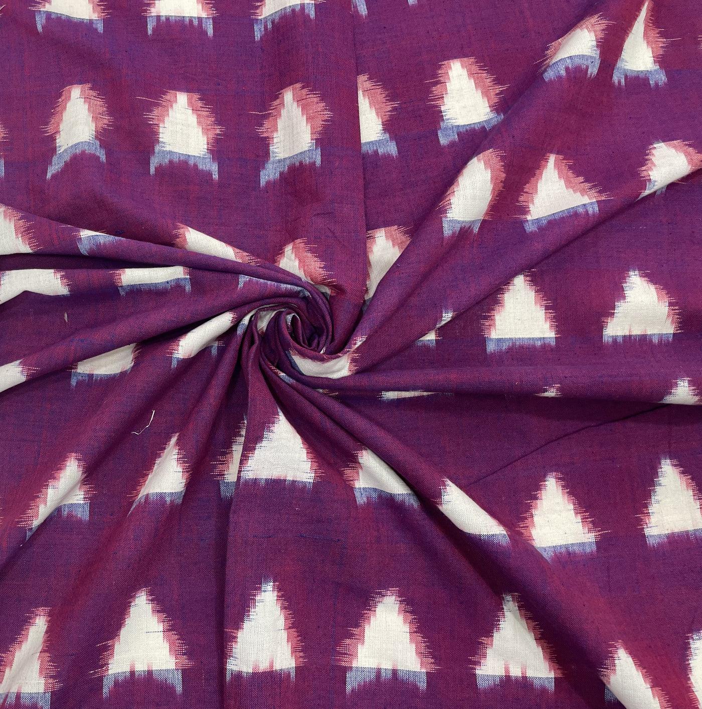 Purple & White Motifs Handloom Double Ikat Cotton Fabric