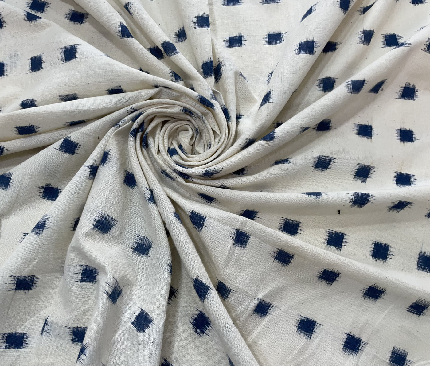 Blue & White Motifs Handloom Double Ikat Cotton Fabric