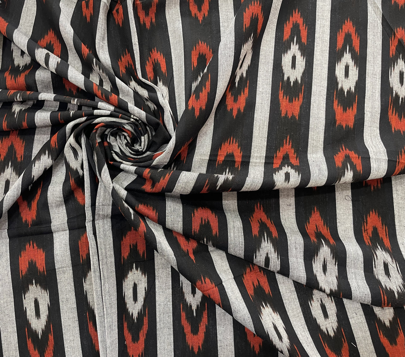 Black & White Stripes Ikat Fabric Cotton Fabric