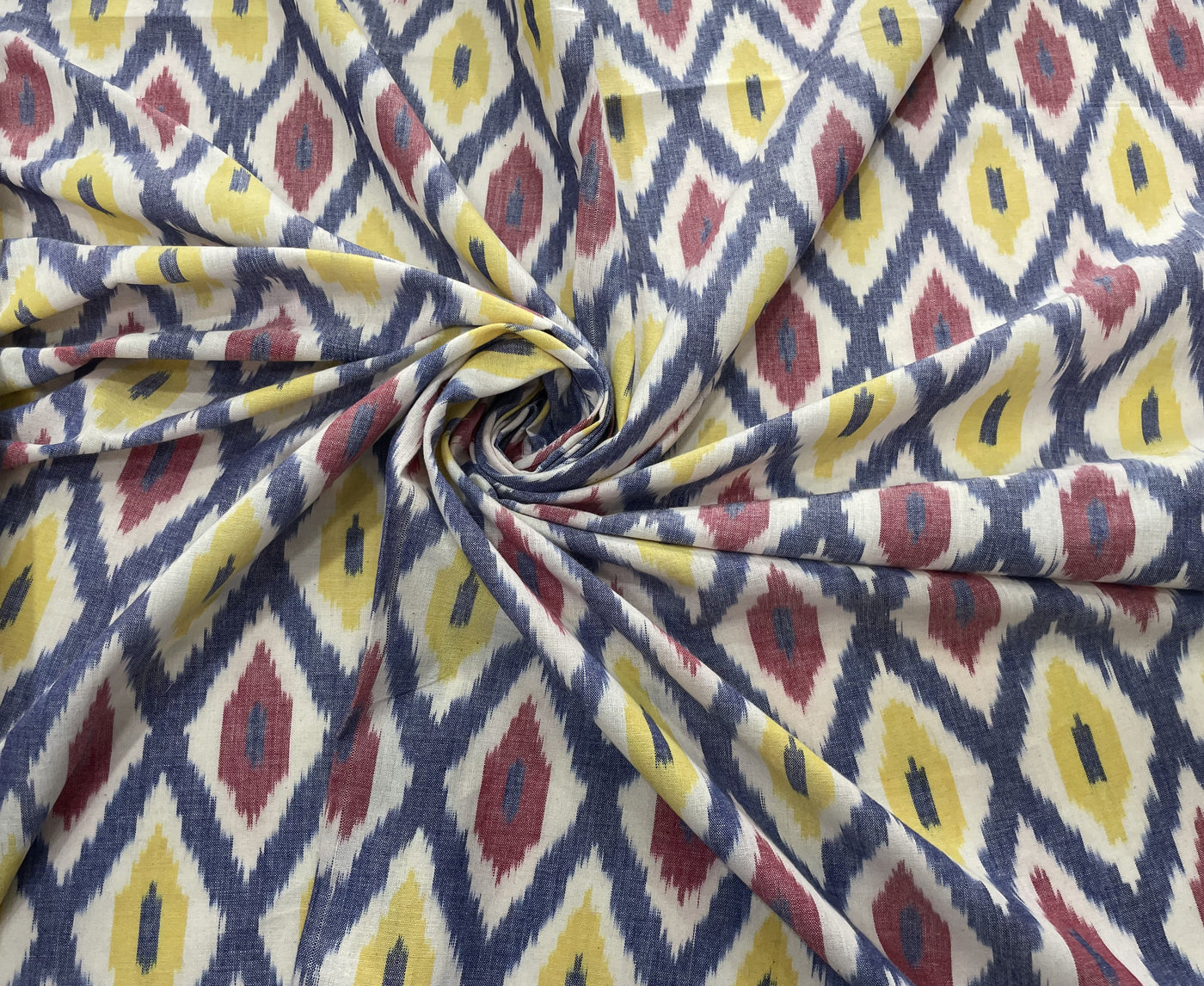 Multicolor Geometric Handloom Ikat Cotton Fabric