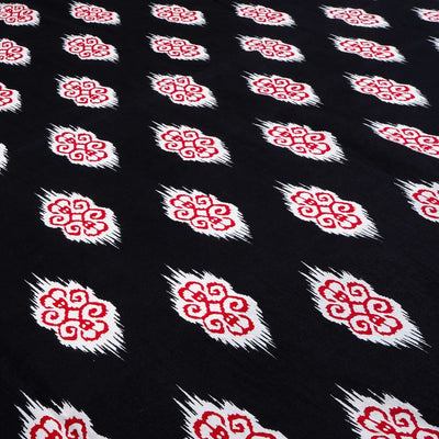 Black & Red Motifs Printed Pure Cotton Fabric