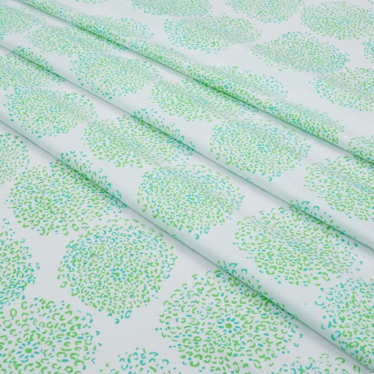 Green & White Motifs Printed Cotton Rayon Fabric