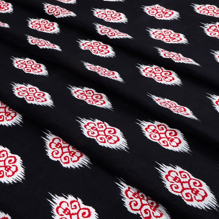 Black & Red Motifs Printed Pure Cotton Fabric