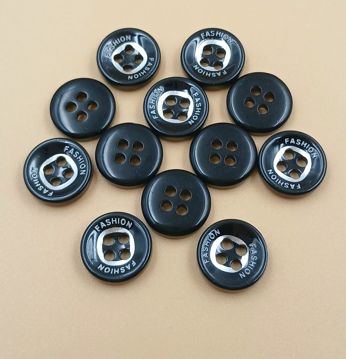 Black & Golden Circular Polyester Buttons 16L