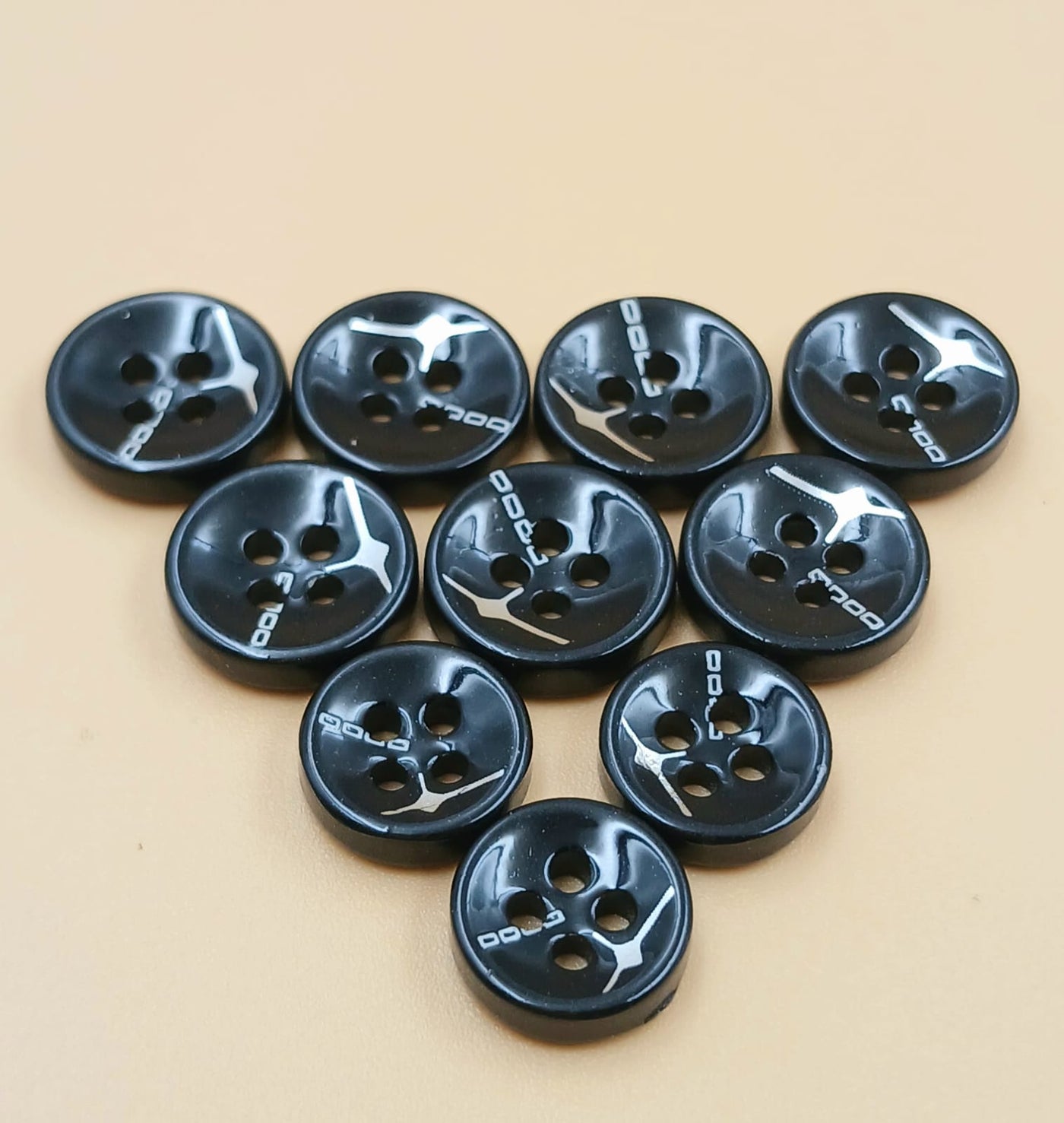 White & Golden Circular  Polyester Buttons 16L