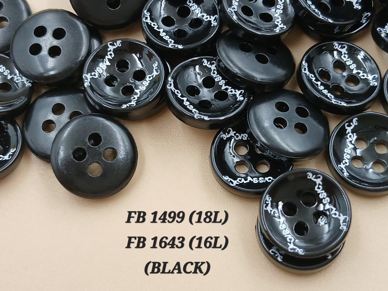 Black Circular 18L Four Hole Polyester Buttons