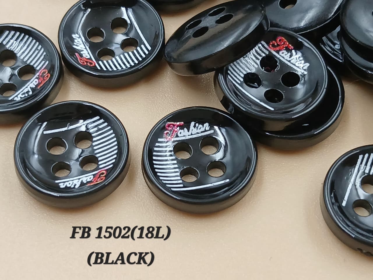 Black Circular 18L Four Hole Polyester Buttons