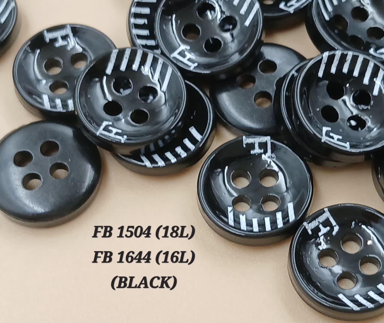 Black Circular 18L Four Hole Polyester Buttons