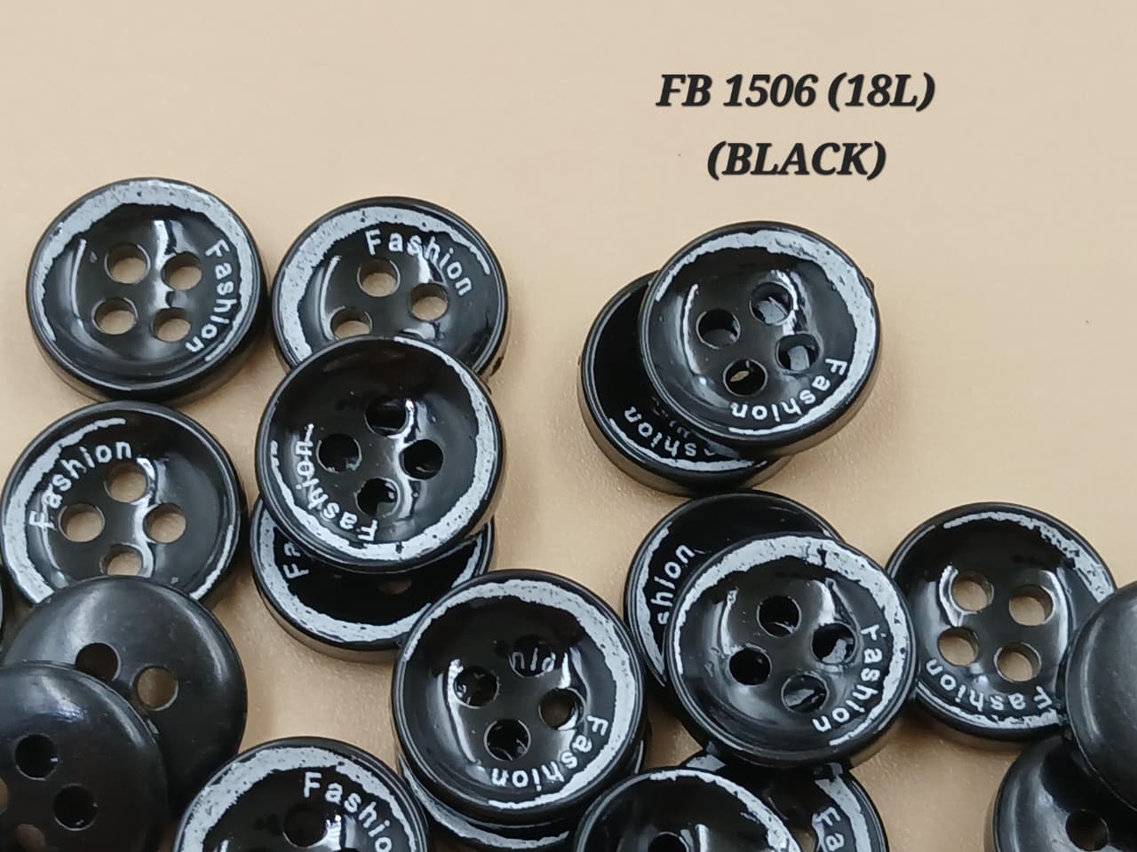 Black Circular 18L Four Hole Polyester Buttons