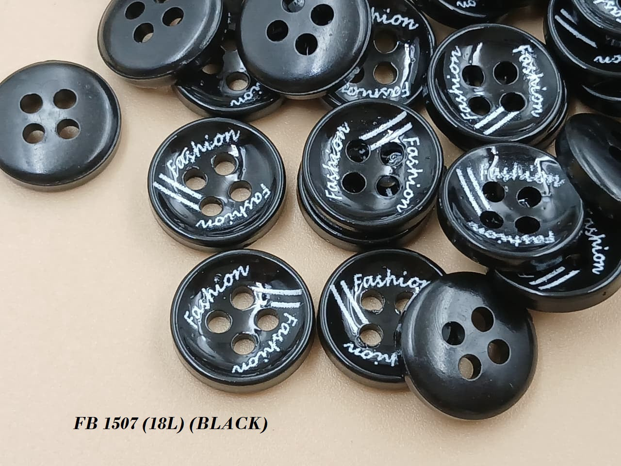 Black Circular 18L Four Hole Polyester Buttons
