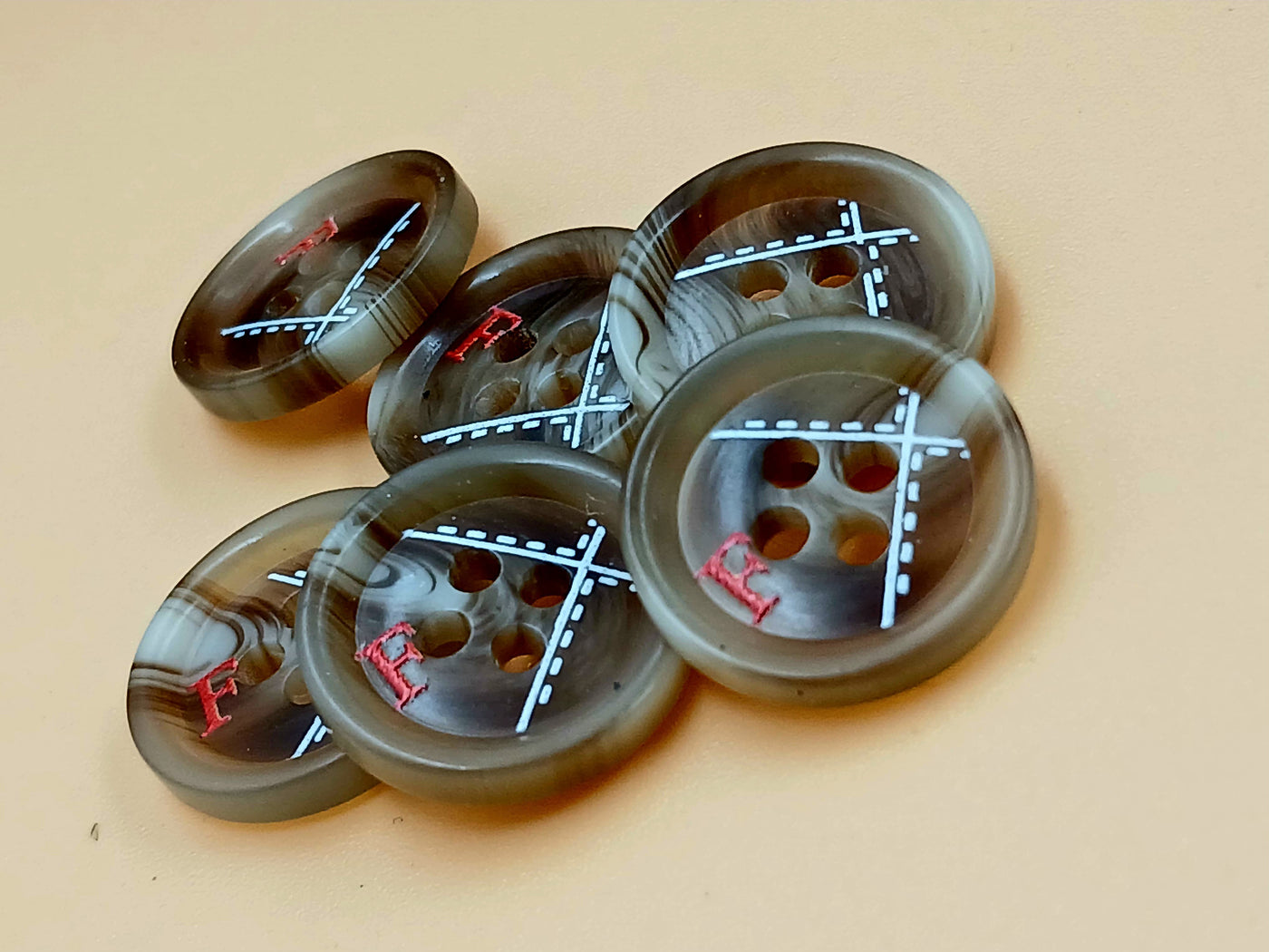 Beige & Black  Circular Four Hole Polyester Buttons 28L