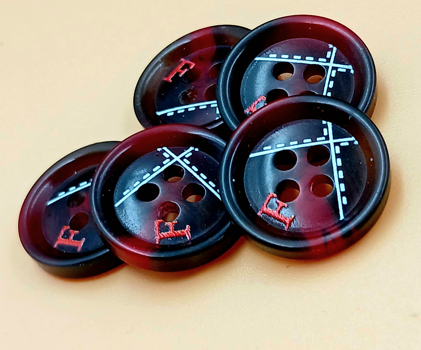 Red & Black 4 Hole Polyester Buttons  28L