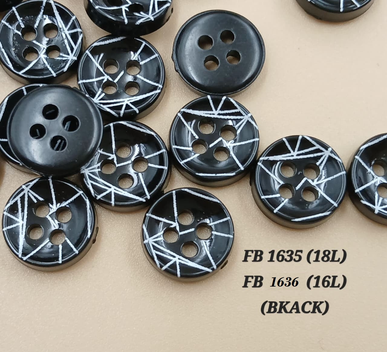 Black Circular 18L Four Hole Polyester Buttons
