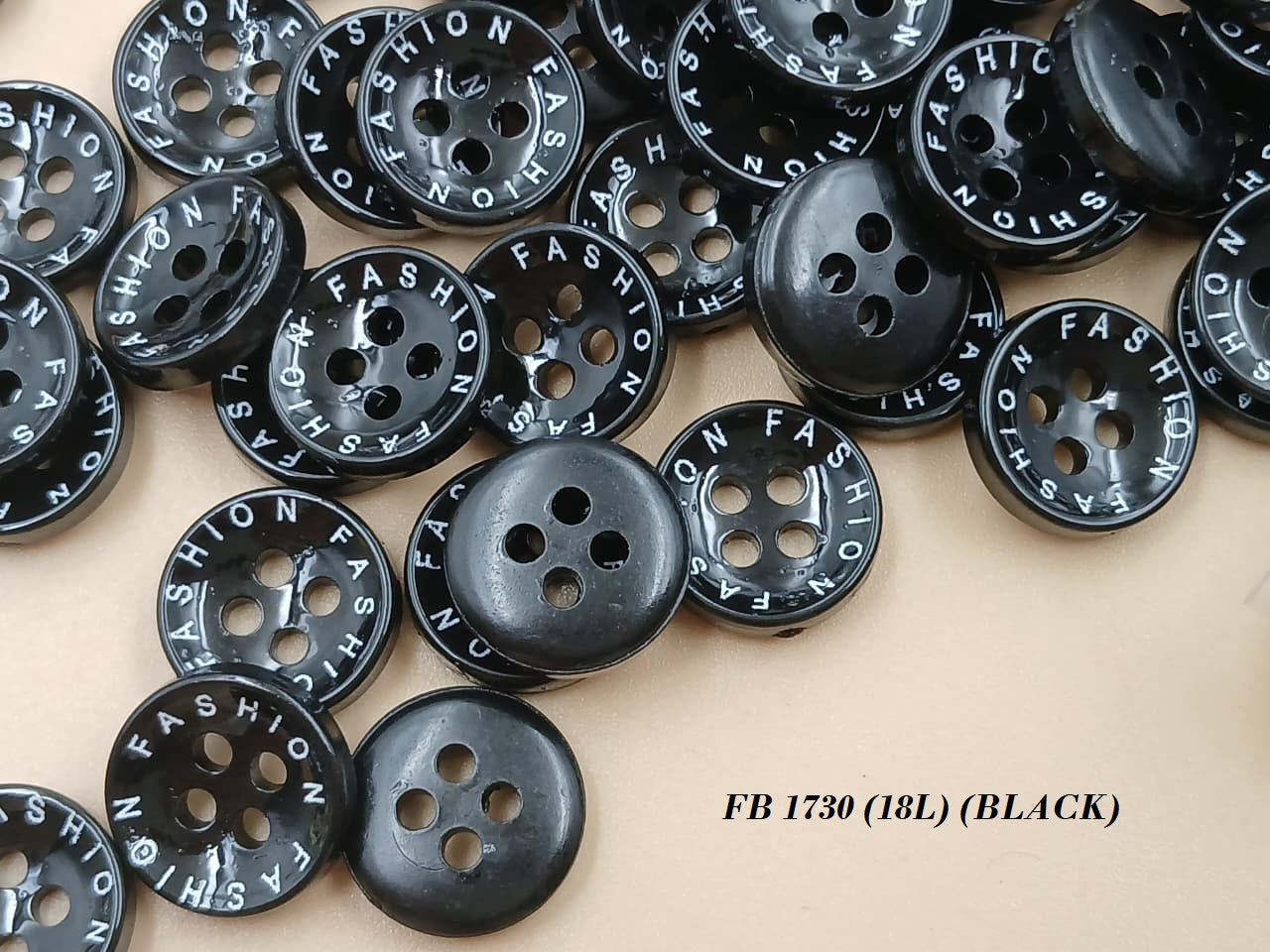 Black  Circular 18L Four Hole Polyester Buttons