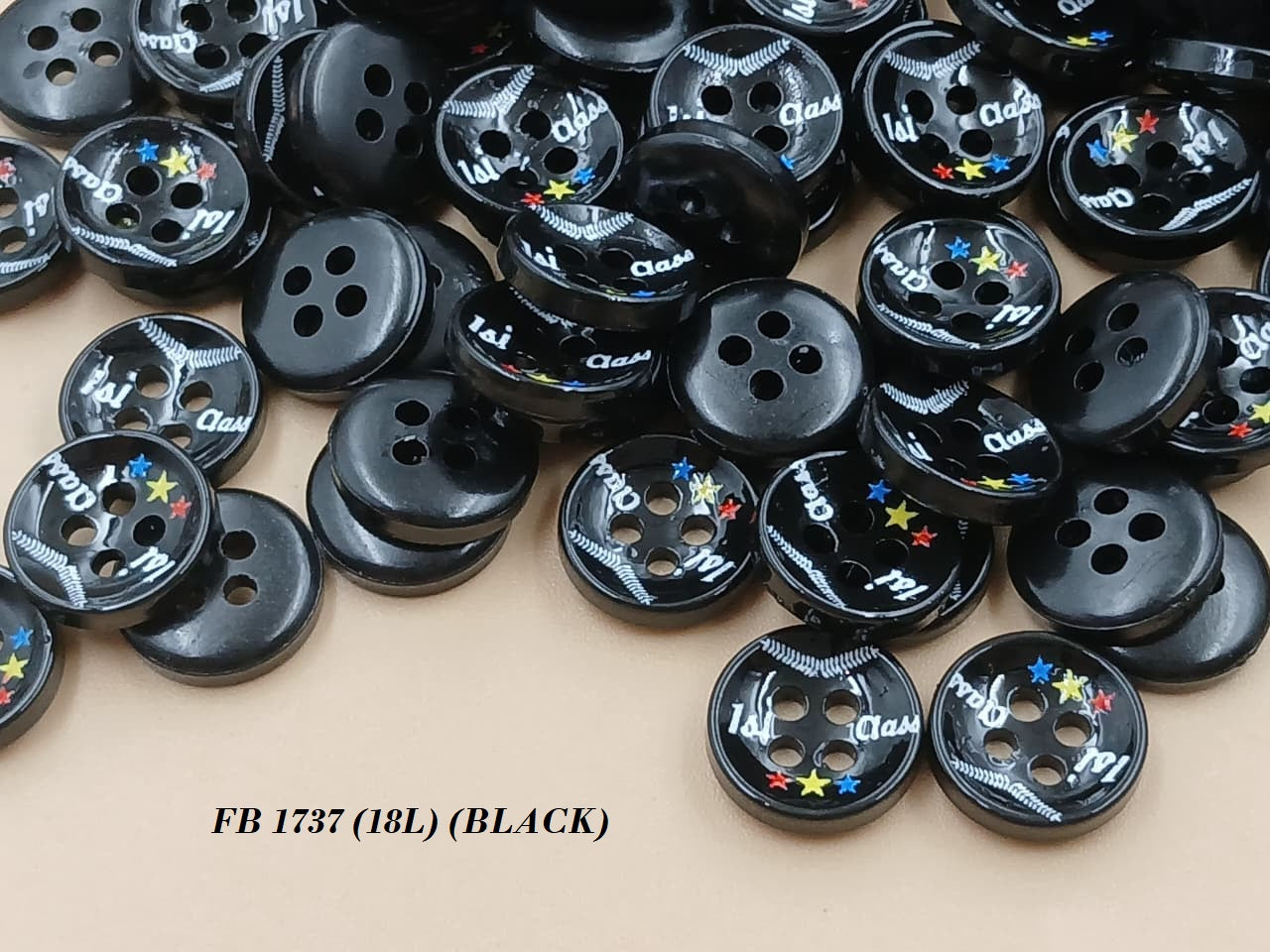 Black Circular 18L Four Hole Polyester Buttons