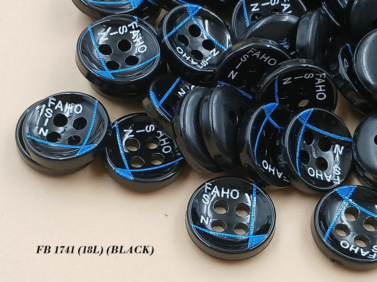 Black Circular 18L Four Hole Polyester Buttons