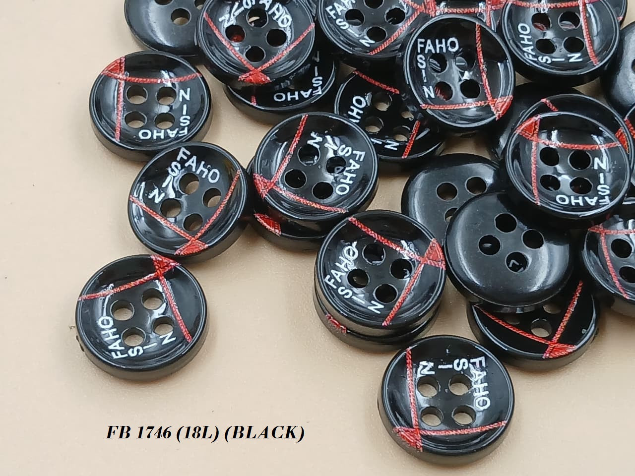 Black Circular 18L Four Hole Polyester Buttons