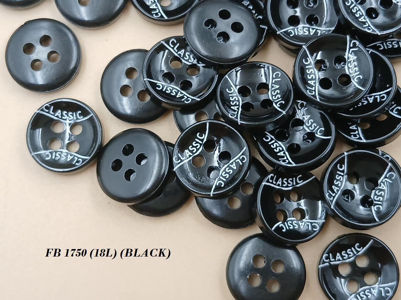 Black Circular 18L Four Hole Polyester Buttons