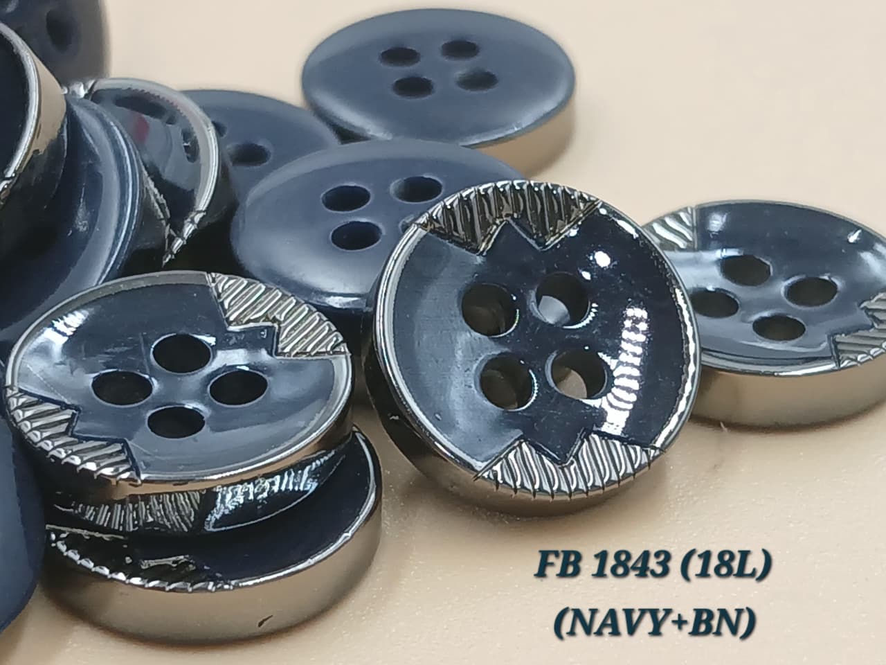 Navy And Bn Circular 18L Four Hole Polyester Buttons