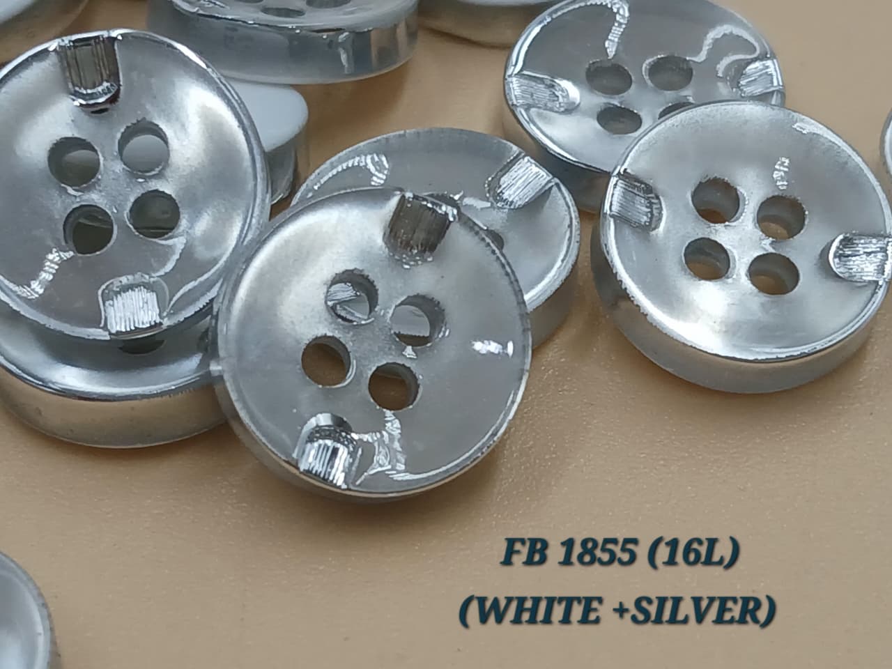 White And Silver Circular 16L Four Hole Polyester Buttons