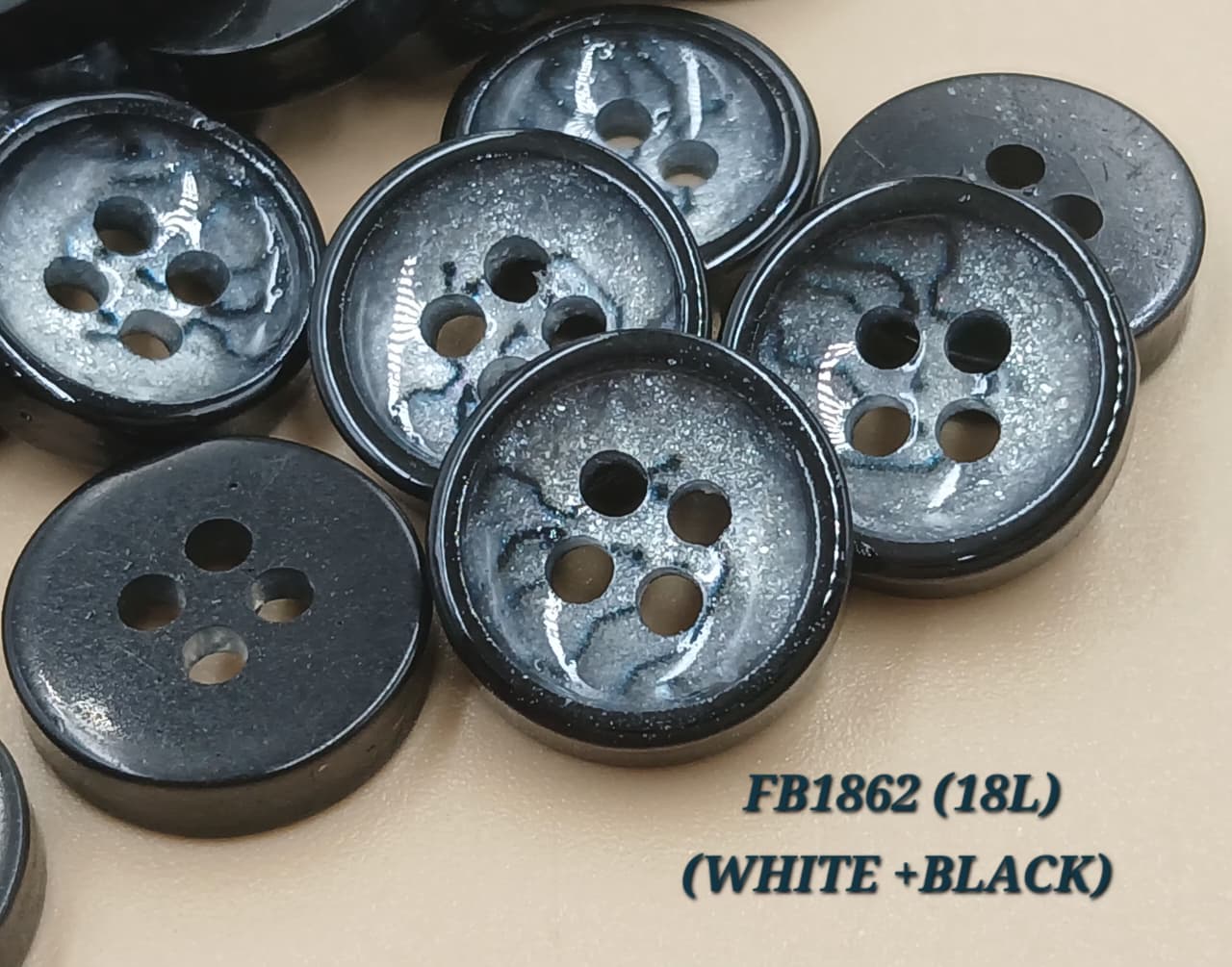 White and Black Circular 18L Four Hole Polyester Buttons