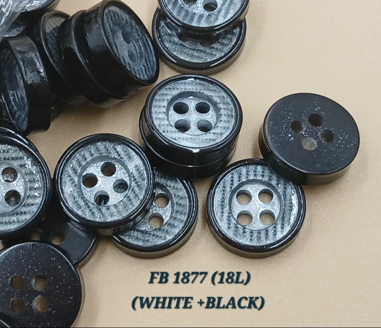 White and Black Circular 18L Four Hole Polyester Buttons