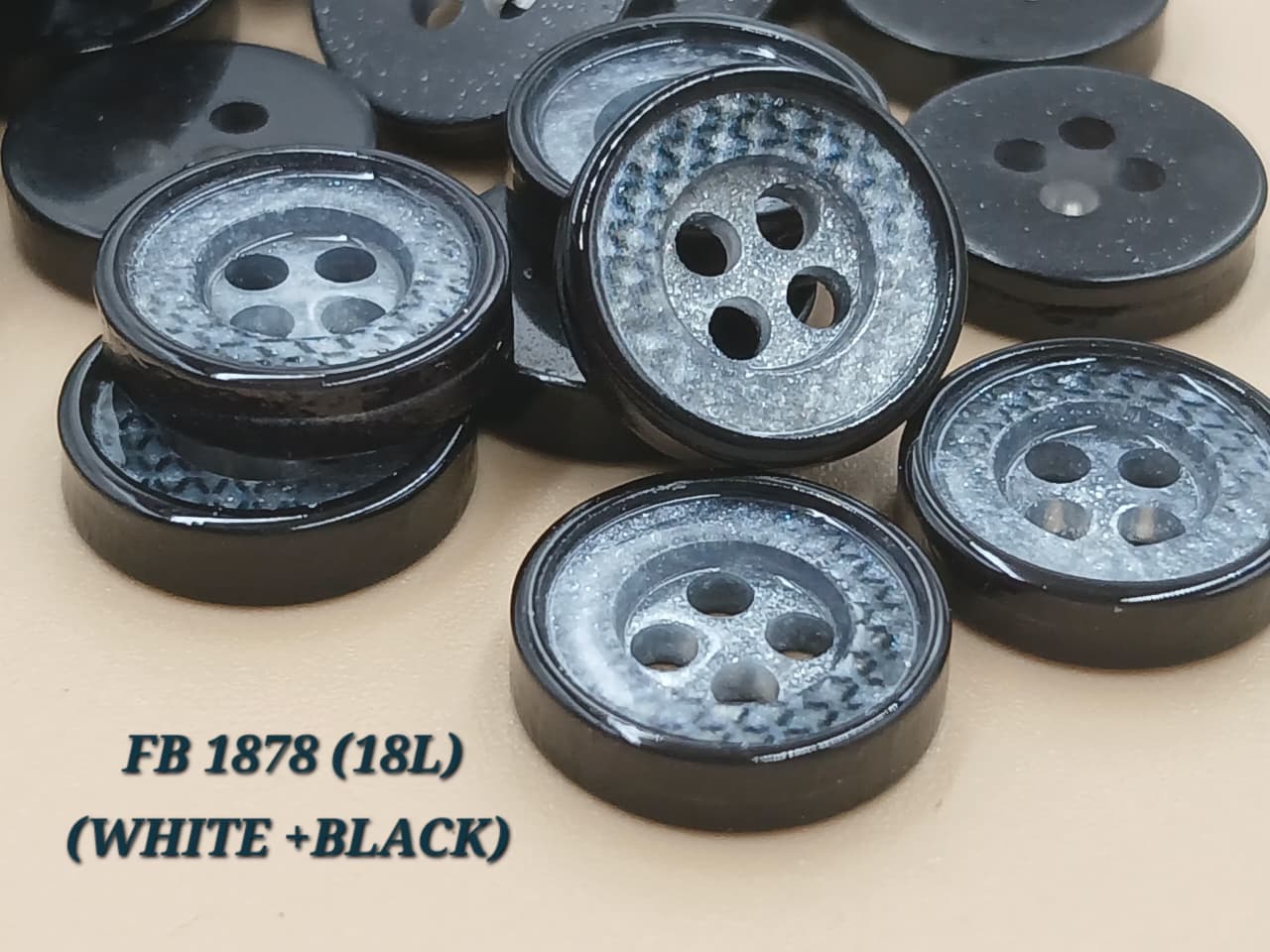 White and Black Circular 18L Four Hole Polyester Buttons