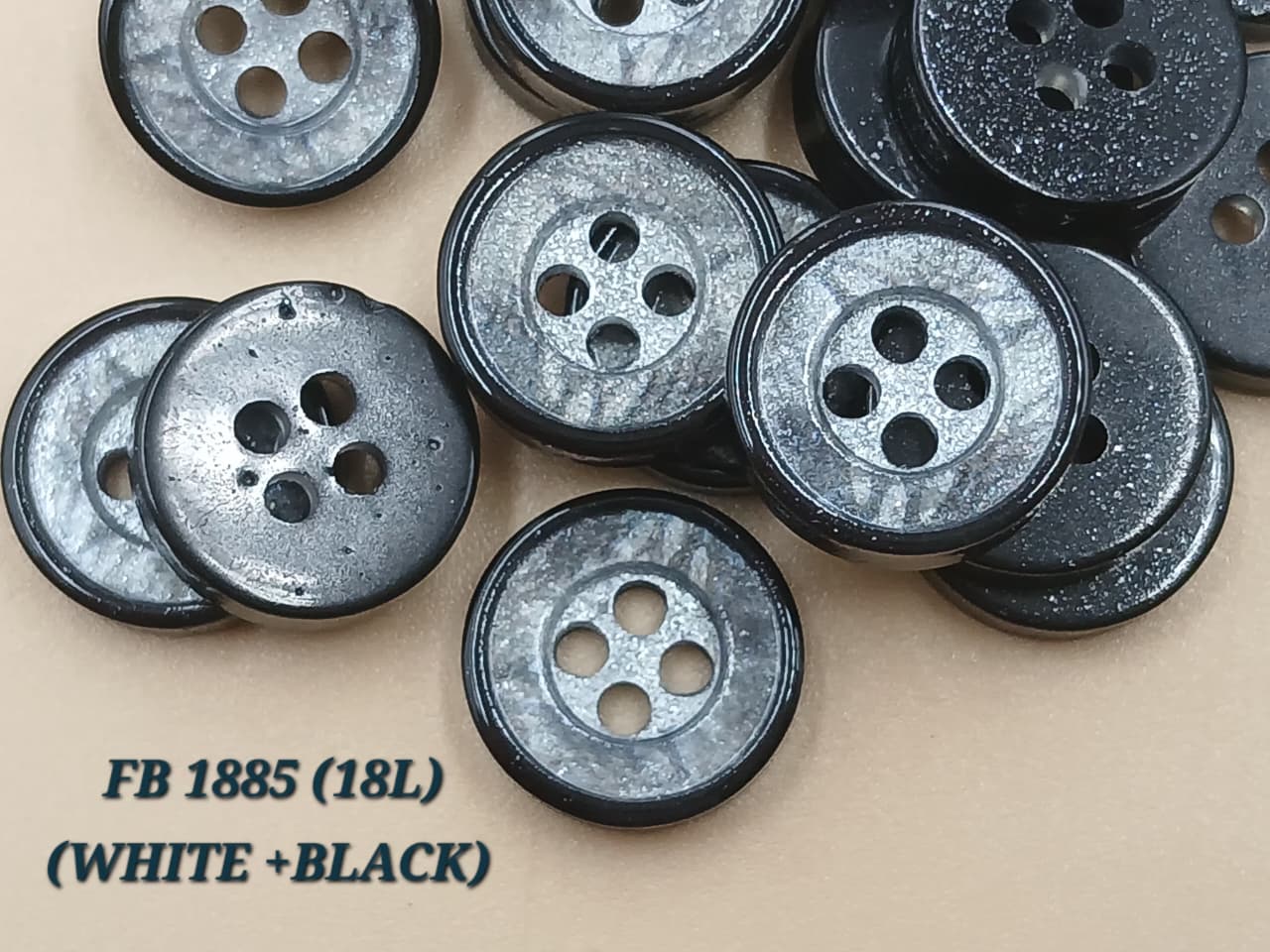White and Black Circular 18L Four Hole Polyester Buttons