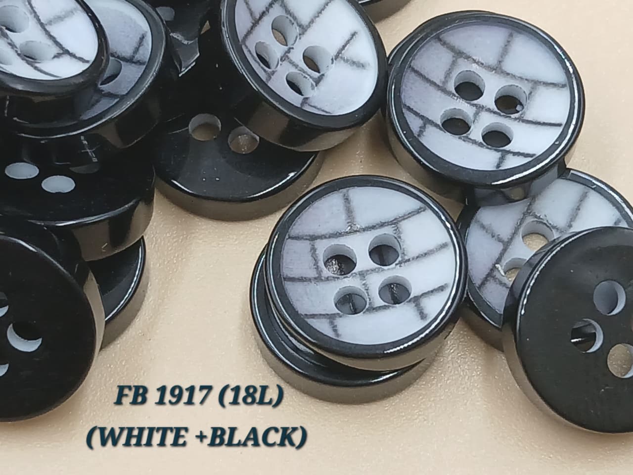 White and Black Circular 18L Four Hole Polyester Buttons