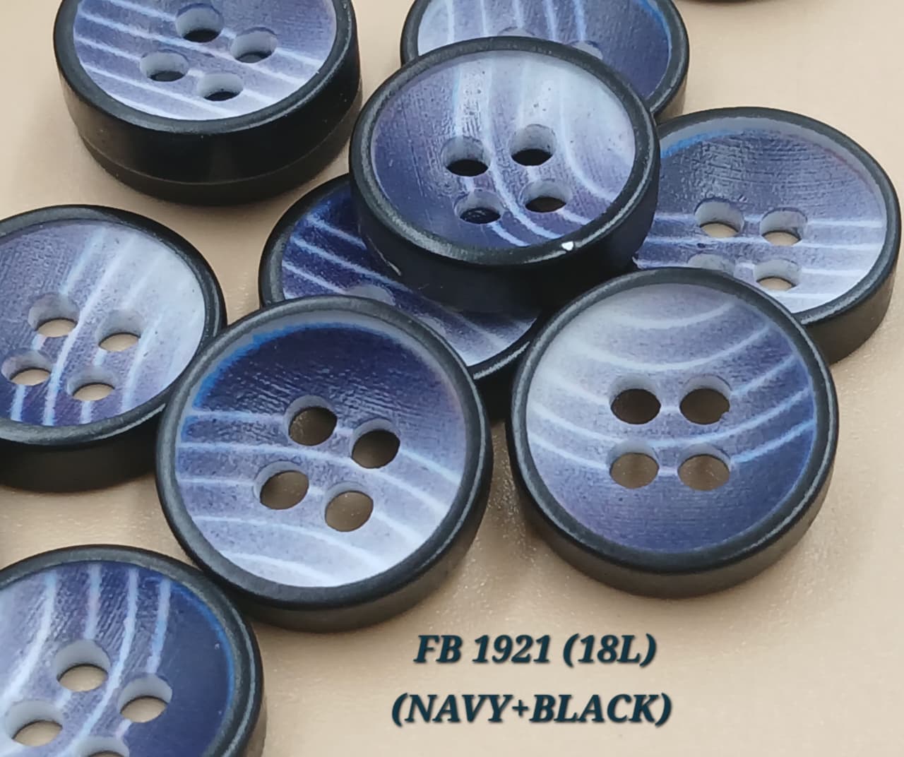 Navy And Black Circular 18L Four Hole Polyester Buttons