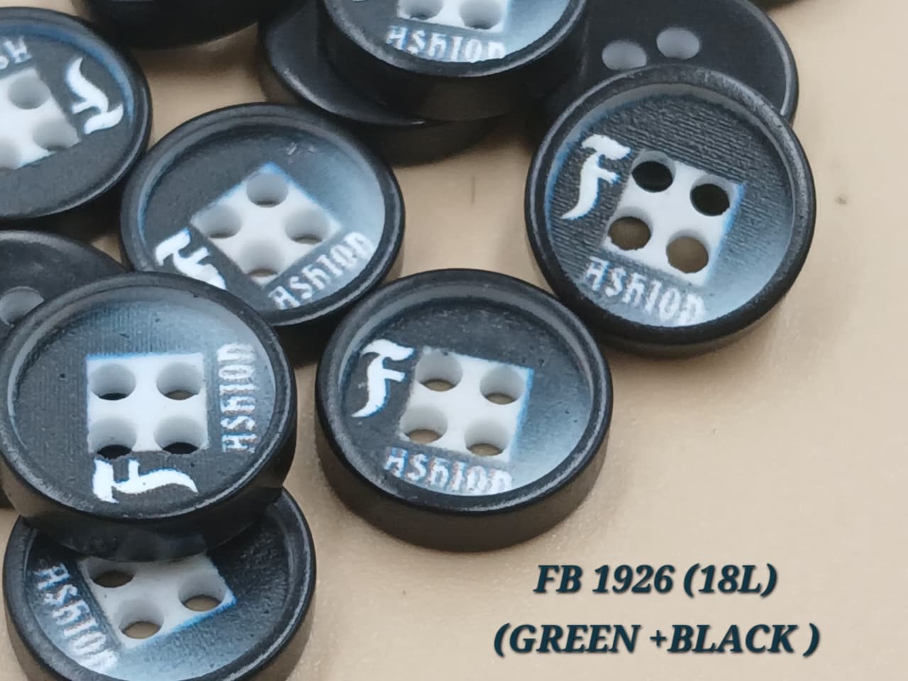 Green And Black Circular 18L Four Hole Polyster Buttons