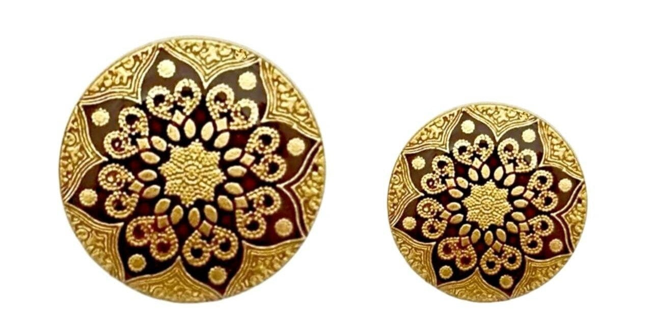 Golden & Maroon Circular Sherwani Metal Buttons