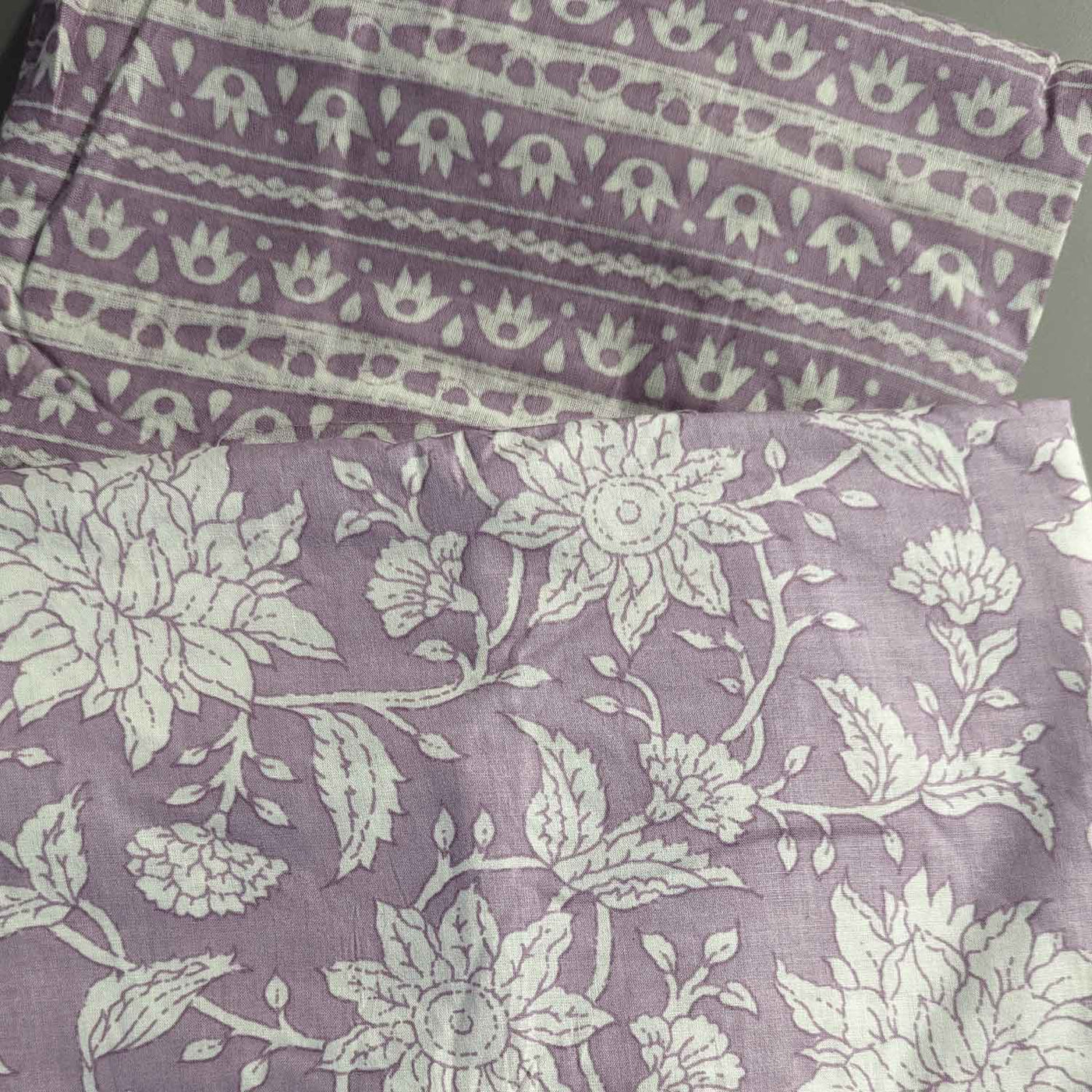 Lavender & White Floral / Stripe Cotton Fabric Combo