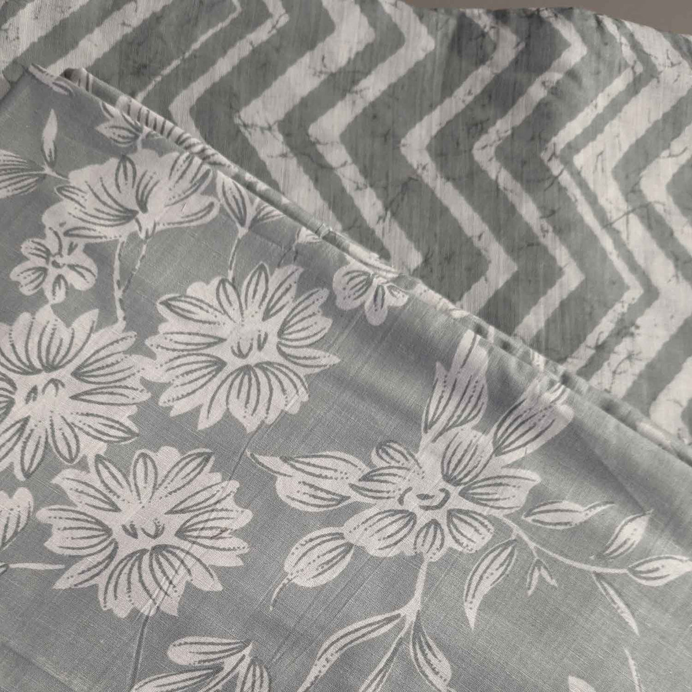 Gray Florals / Chevron Cotton Fabric Combo