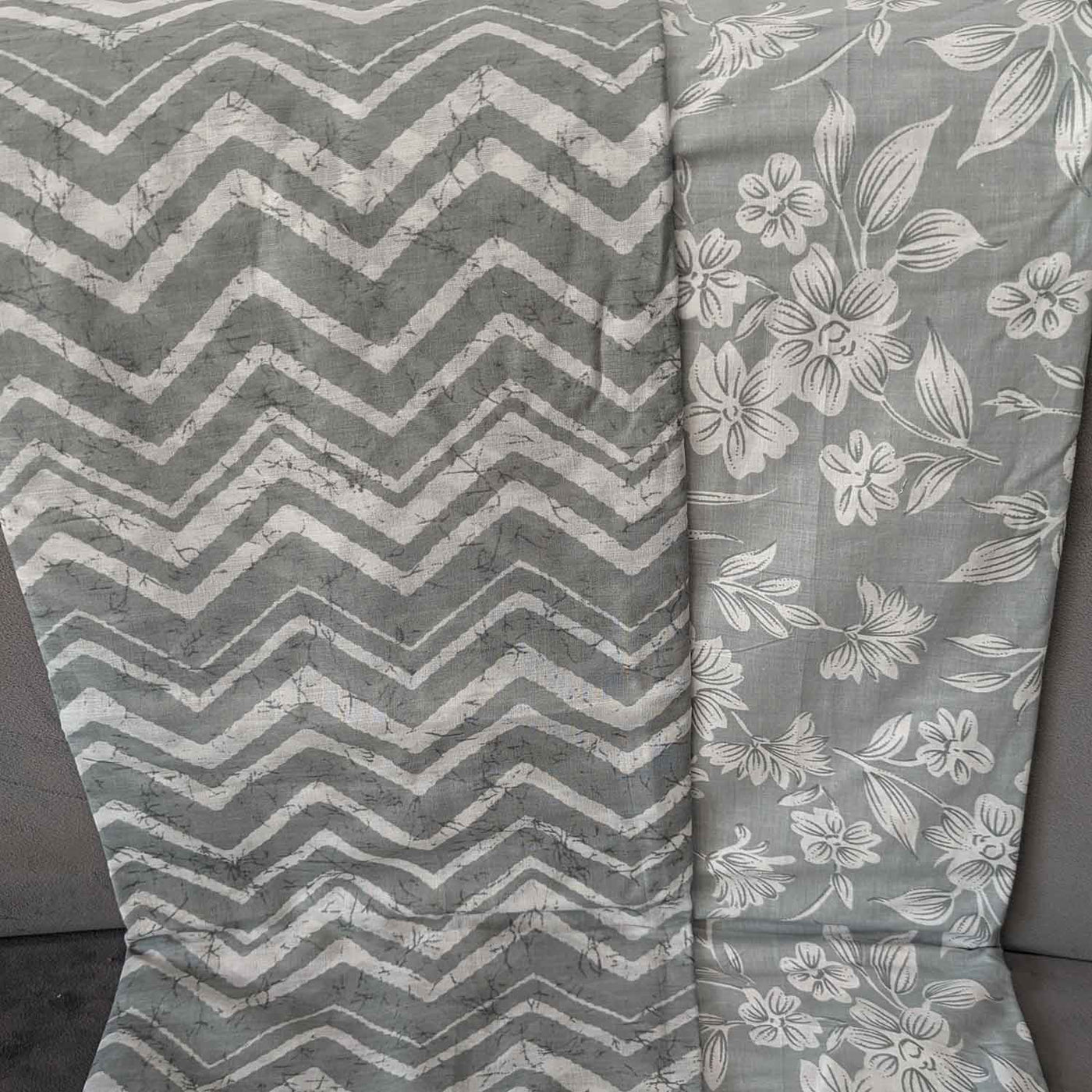 Gray Florals / Chevron Cotton Fabric Combo