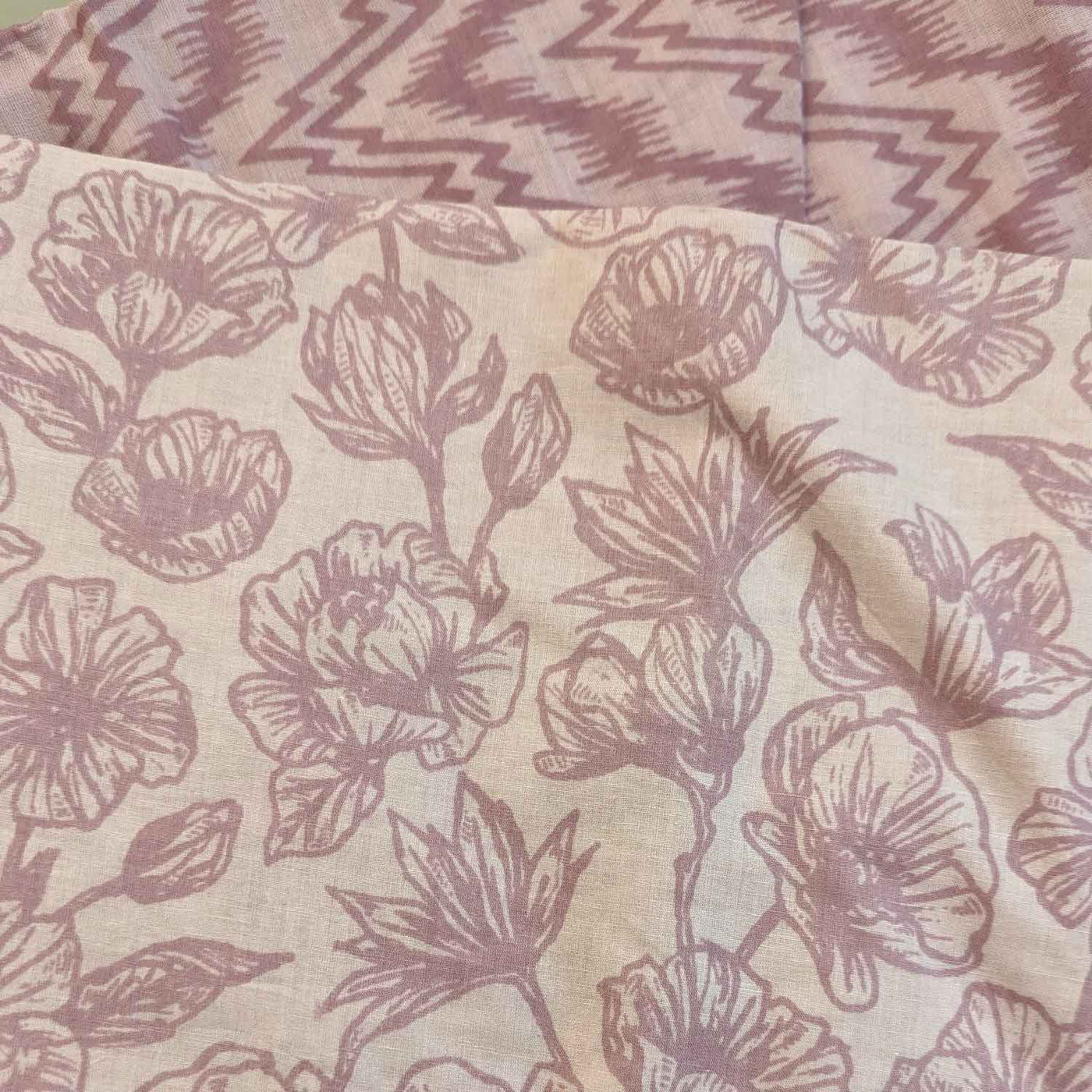 Onion Pink Floral / Chevron Cotton Fabric Combo