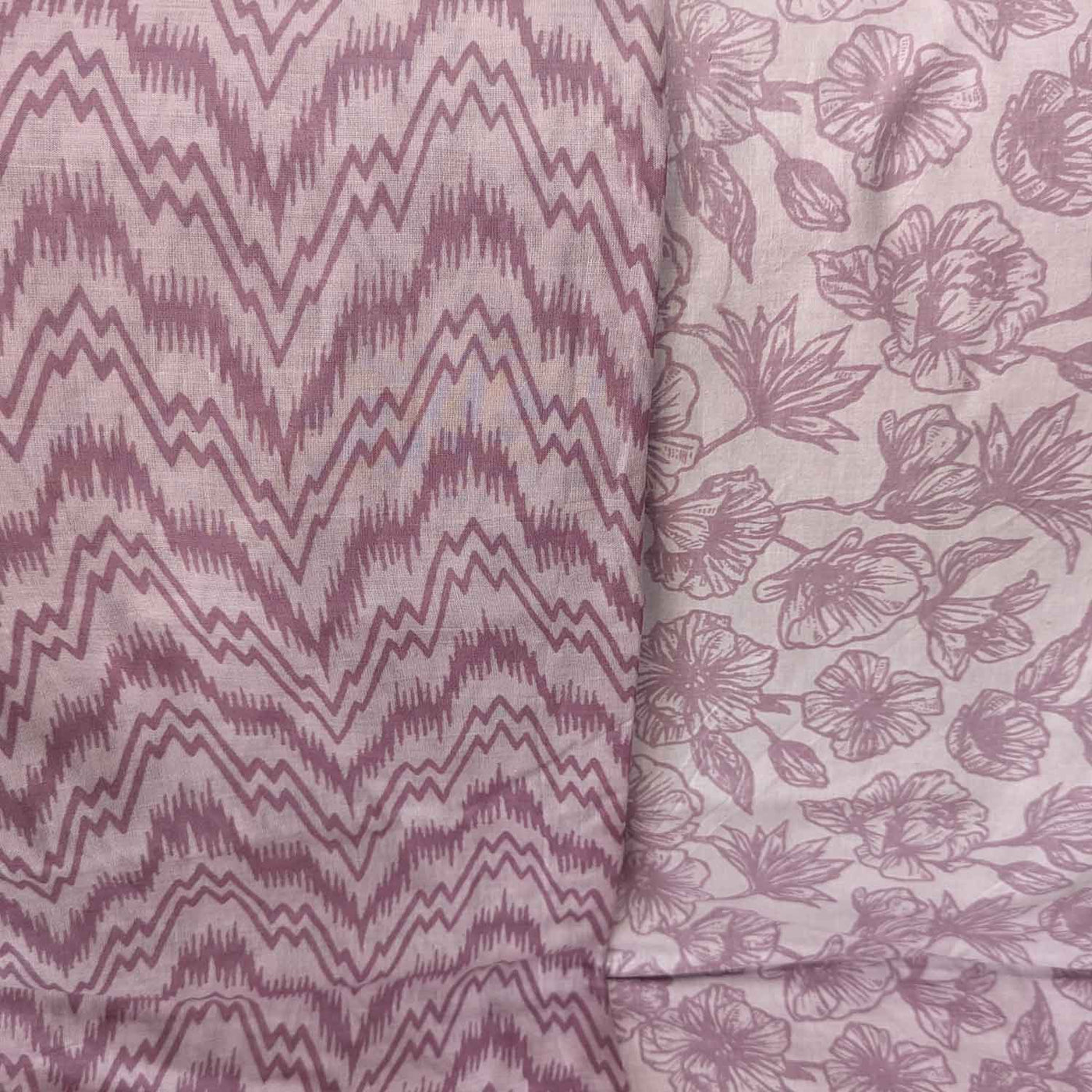 Onion Pink Floral / Chevron Cotton Fabric Combo