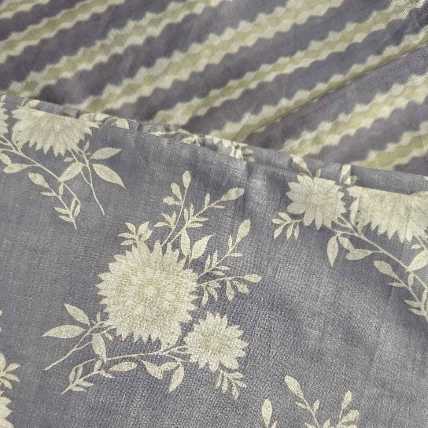 Blue Florals / Stripes Cotton Fabric Combo