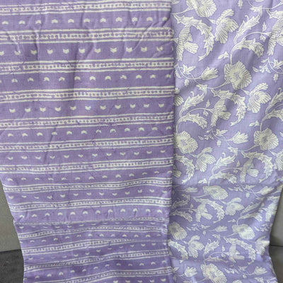 Violet & White Floral / Traditional Cotton Fabric Combo