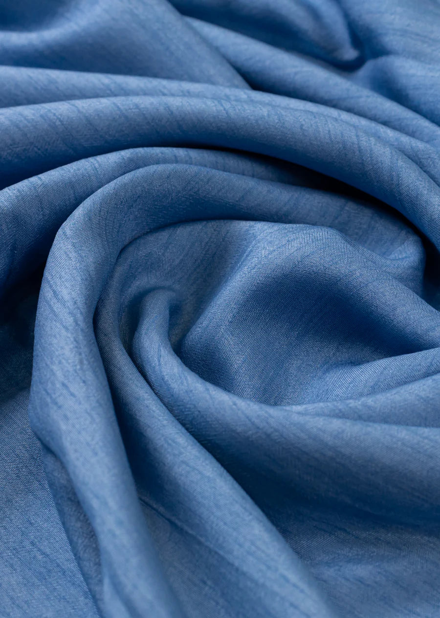 Dusky Blue Plain Viscose Dola Silk Fabric (Wholesale)