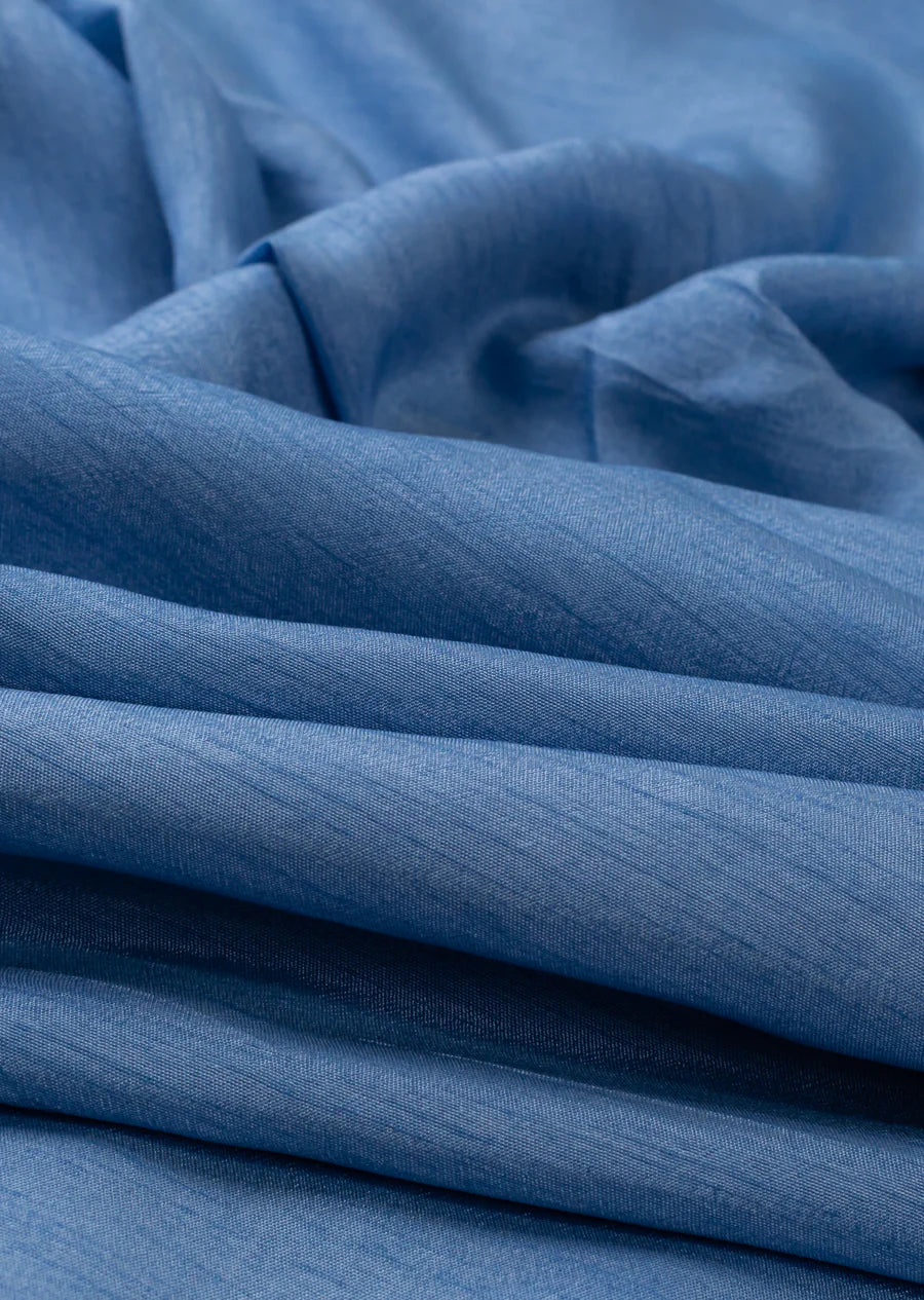 Dusky Blue Plain Viscose Dola Silk Fabric (Wholesale)