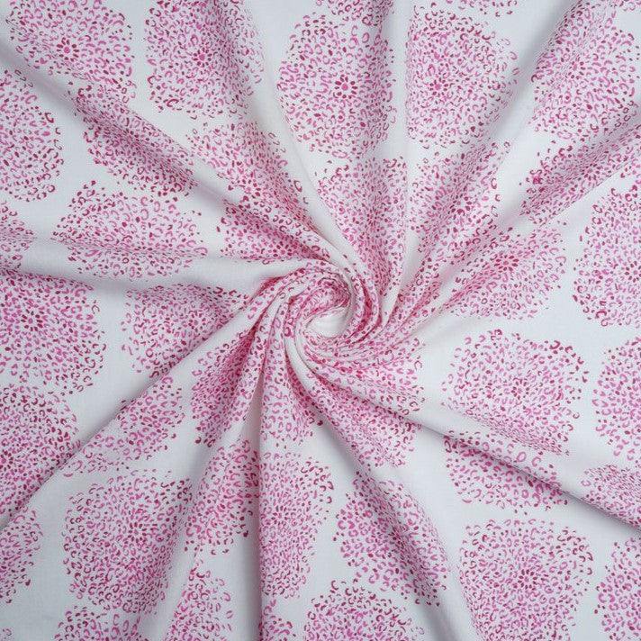 Pink & White Motifs Printed Cotton Rayon Fabric