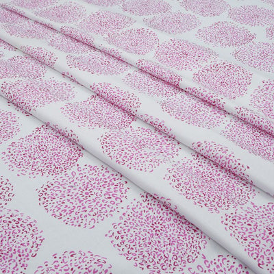 Pink & White Motifs Printed Cotton Rayon Fabric