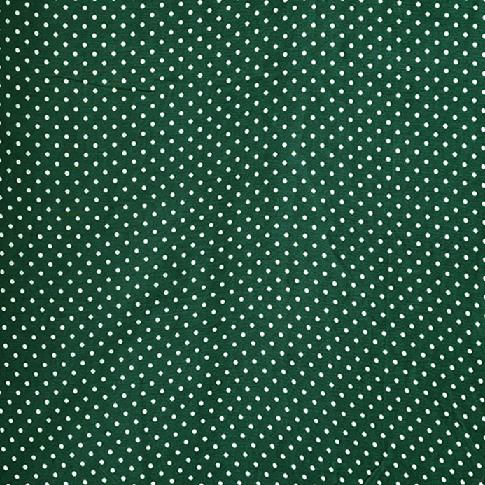 Dark Green & White Polka Dot Printed Georgette Fabric (Wholesale)