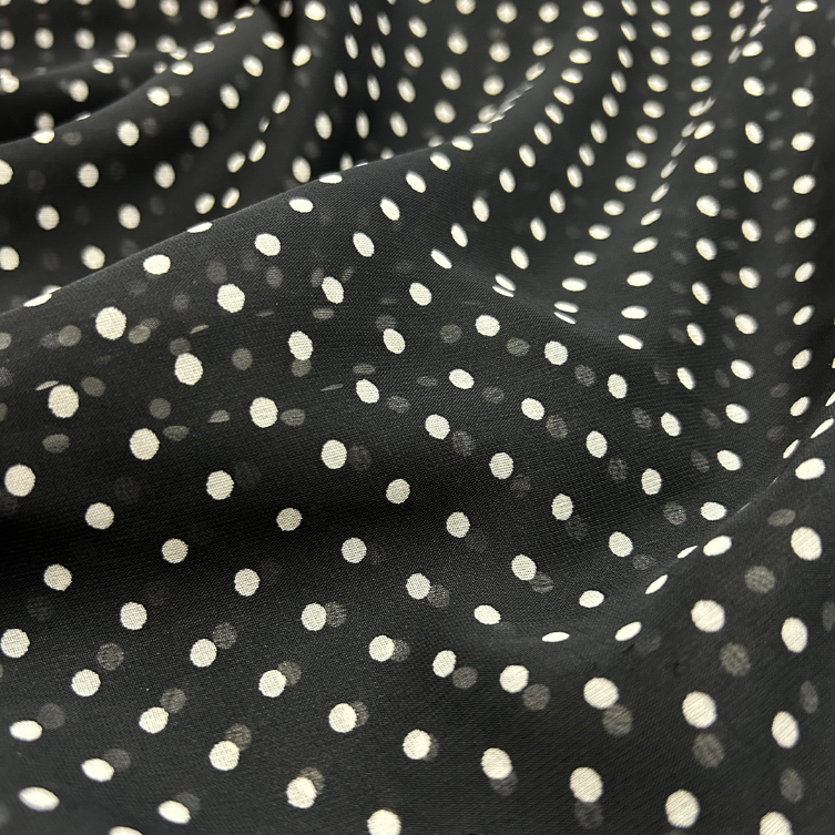 Black & White Polka Dot Printed Georgette Fabric (Wholesale)