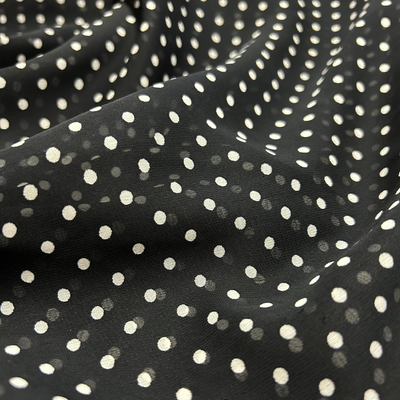 Black & White Polka Dot Printed Georgette Fabric (Wholesale)