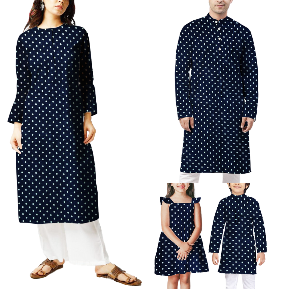 Navy Blue & White Polka Dot Printed Georgette Fabric